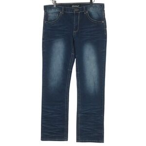 TRUE LUCK Straight Leg Dark Wash Whiskered Denim Jeans Men's 32x32